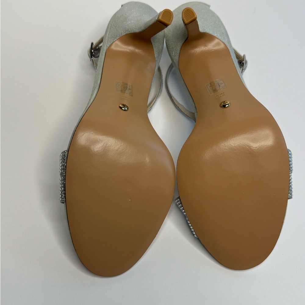 Sliver Rhinestone T-Strap Style Heels - Picture 3 of 8